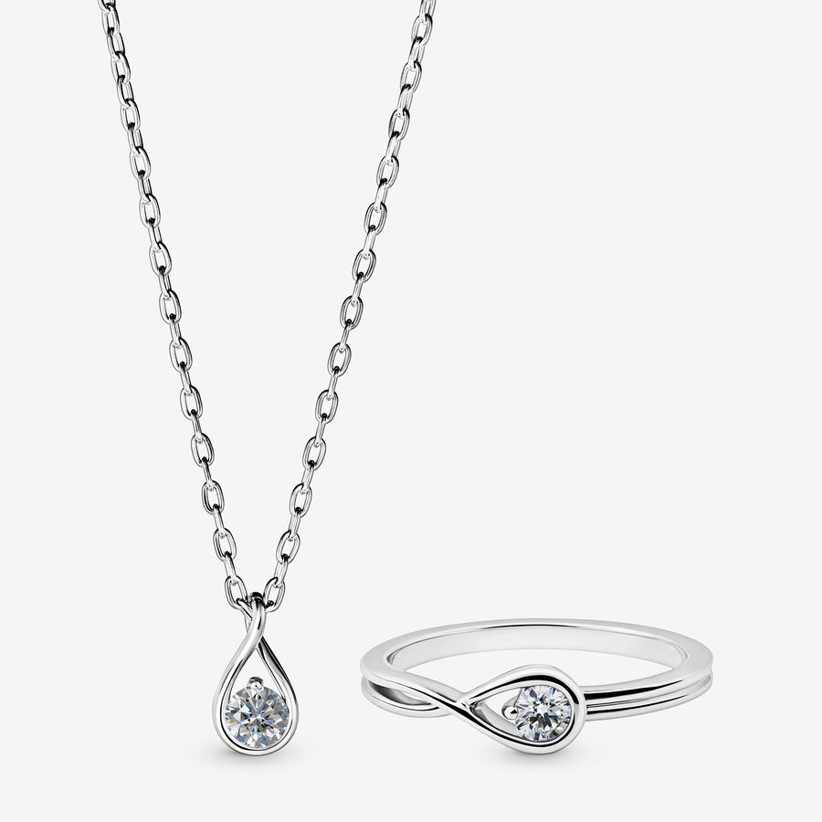 Pandora Infinite Sterling Silver 0.15 Carat Necklace and Ring Set image number 0